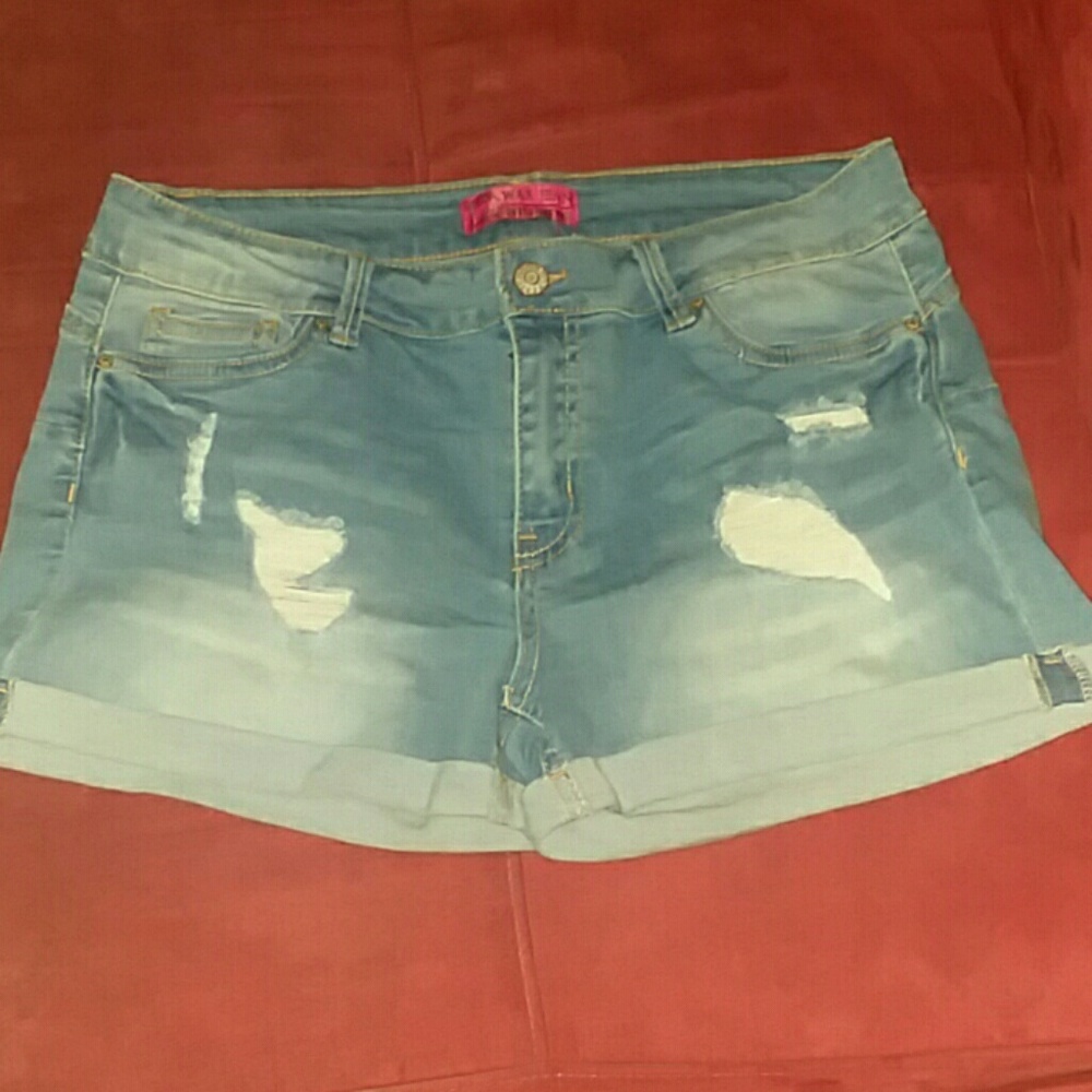 Distressed denim shorts